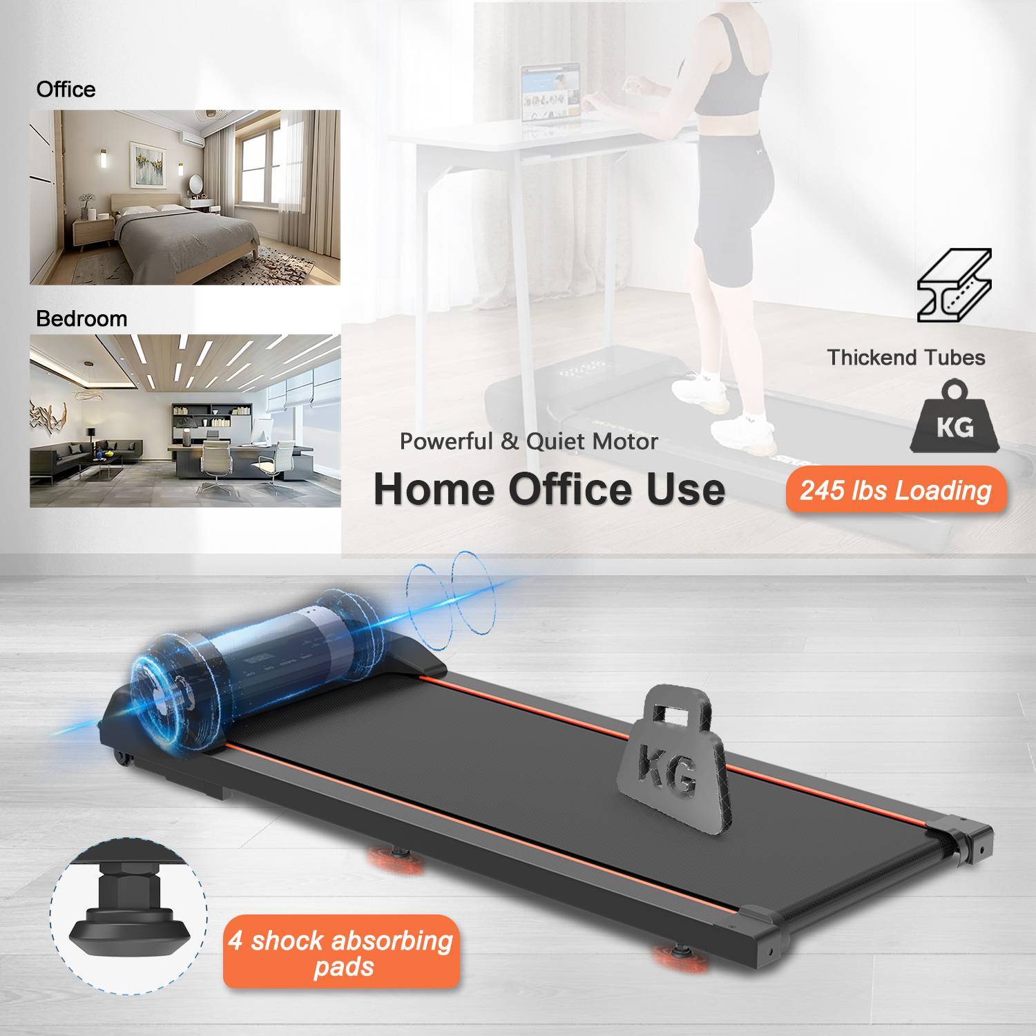 Walking Pad Under Desk Treadmill LED Display And Remote Control Portable Treadmill - GilloServ