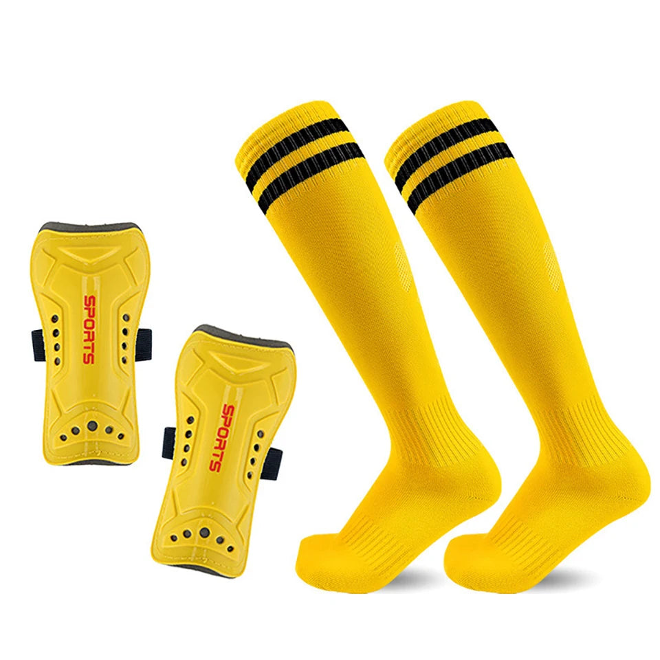 1Pair Soccer Shin Guards Socks Set Football Over Knee Length Socks - GilloServ