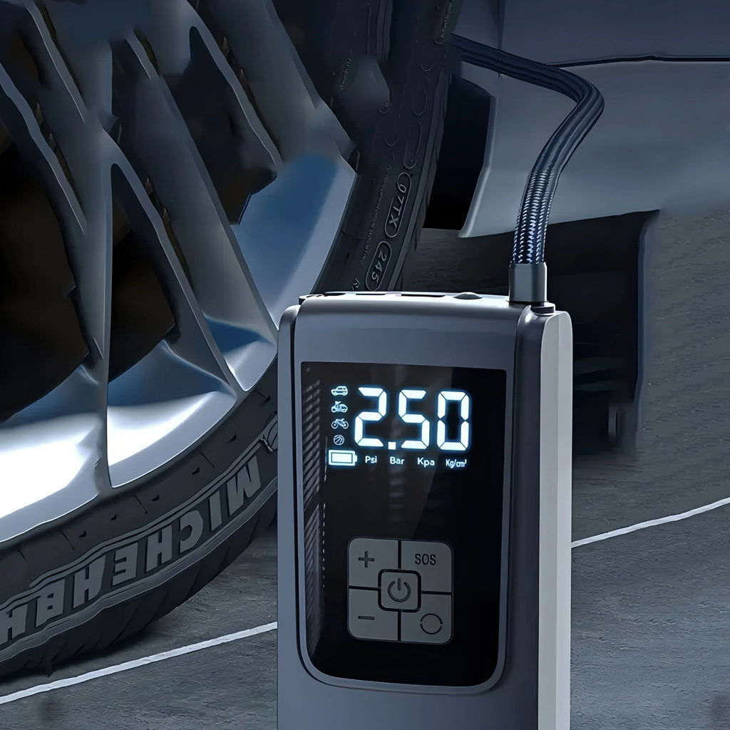 Portable Air Compressor for Car Motorcycle Bicycle - Fast Tire Inflator with Accurate Pressure Gauge - GilloServ