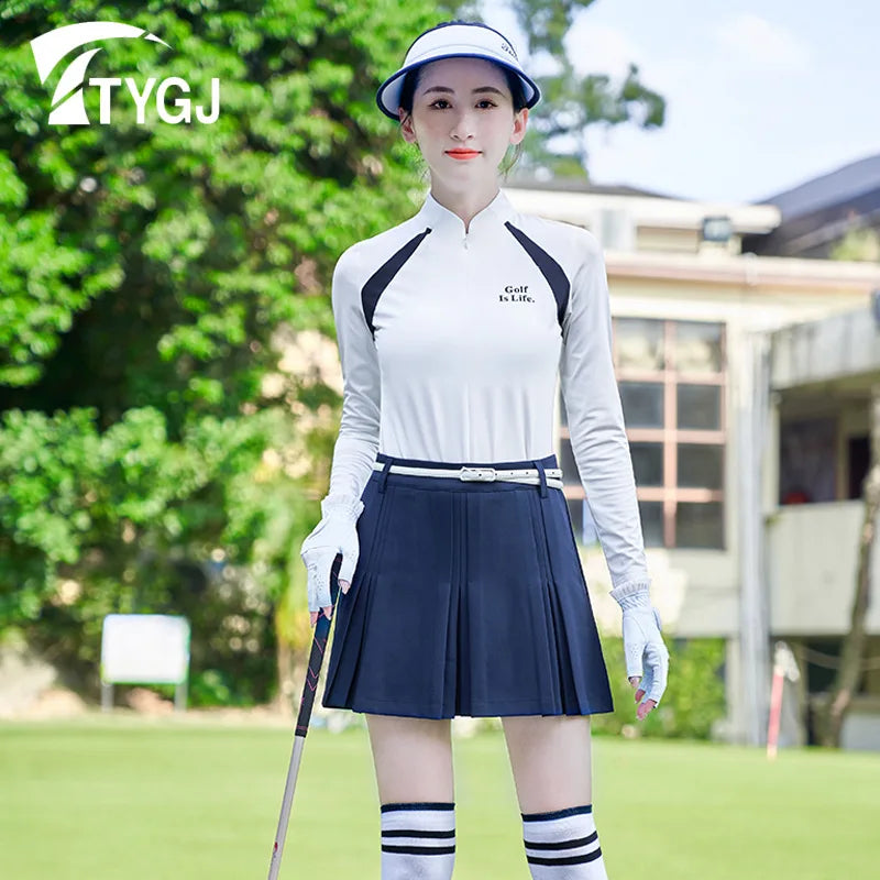 Golf Women Clothing Long Sleeved Slim Shirts Zipper Collar Quick-dry Golf Tops - GilloServ