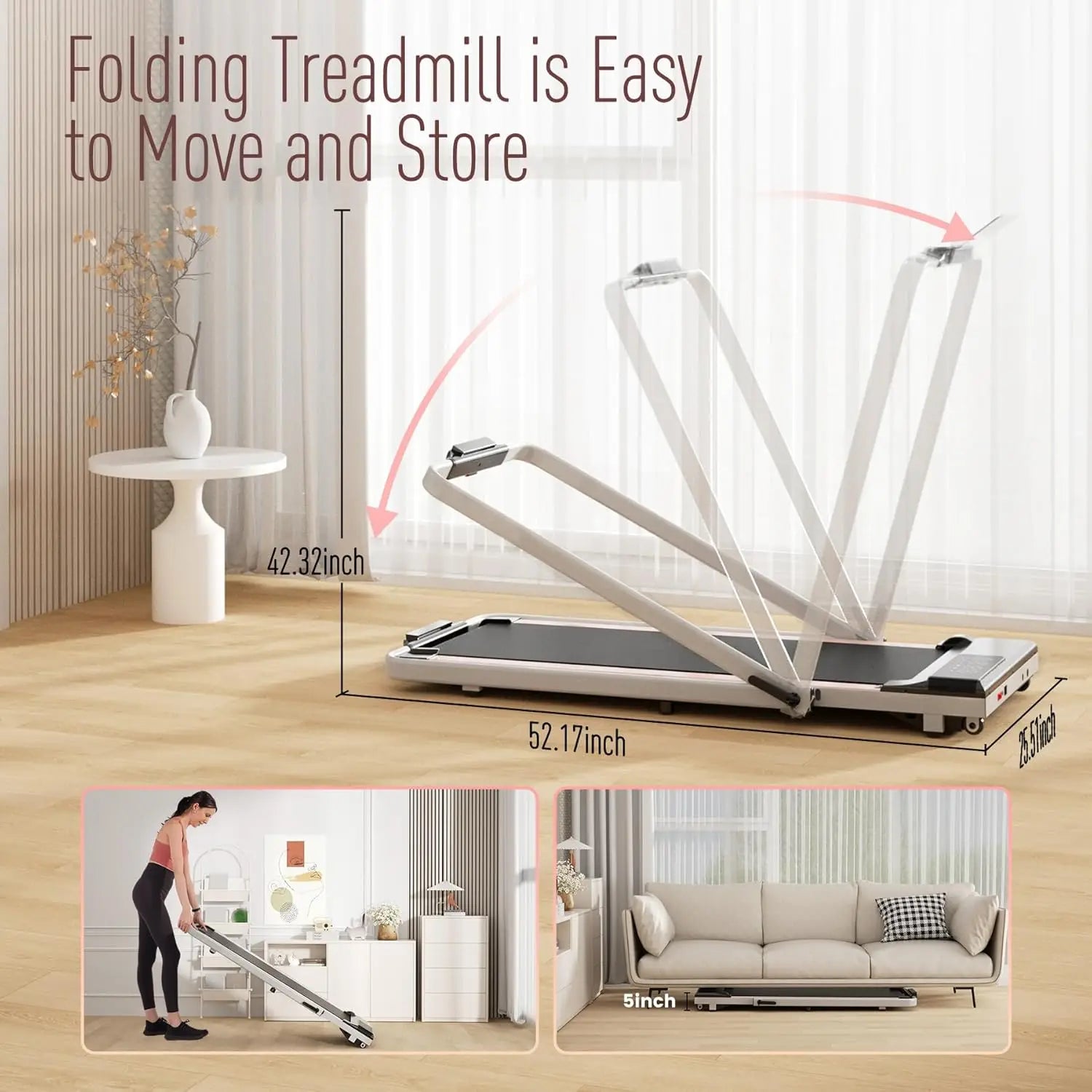 3 in 1 Under Desk Walking Pad Treadmill, 3.0HP Low Noise Portable for Home & Office, 300LBs Weight Capacity Folding With Remote - GilloServ