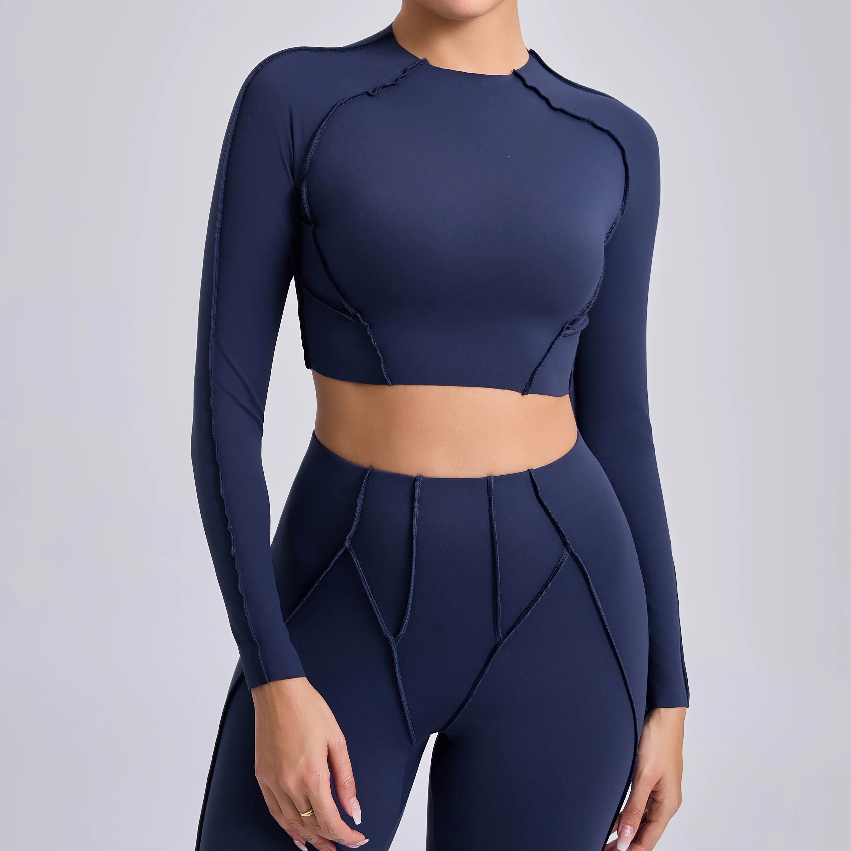 Women Yoga Shirts Non-Padded Long Sleeve Crop Tops Sportswear - GilloServ