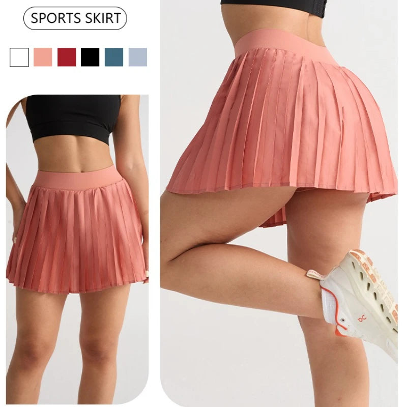 1pcs Women's Pleated Sports Skirts Gym Workout Sports Fitness High Waist Skirts Sexy Pocket Tennis Skirts Golf Running Pantskirt - GilloServ