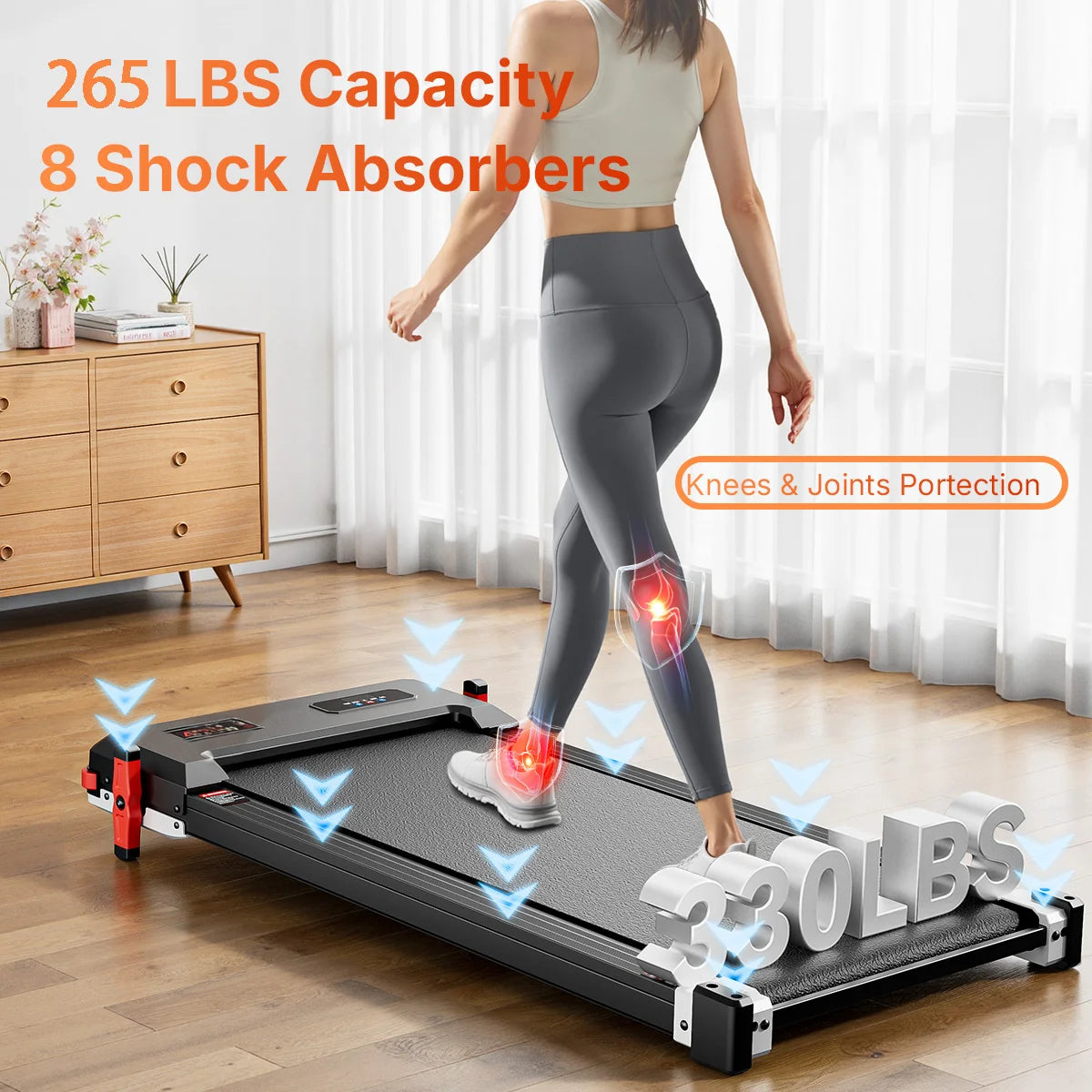 Under Desk Treadmill, Incline Walking Pad Treadmill 330lbs Capacity, 2.5HP Portable Treadmills for Home - GilloServ