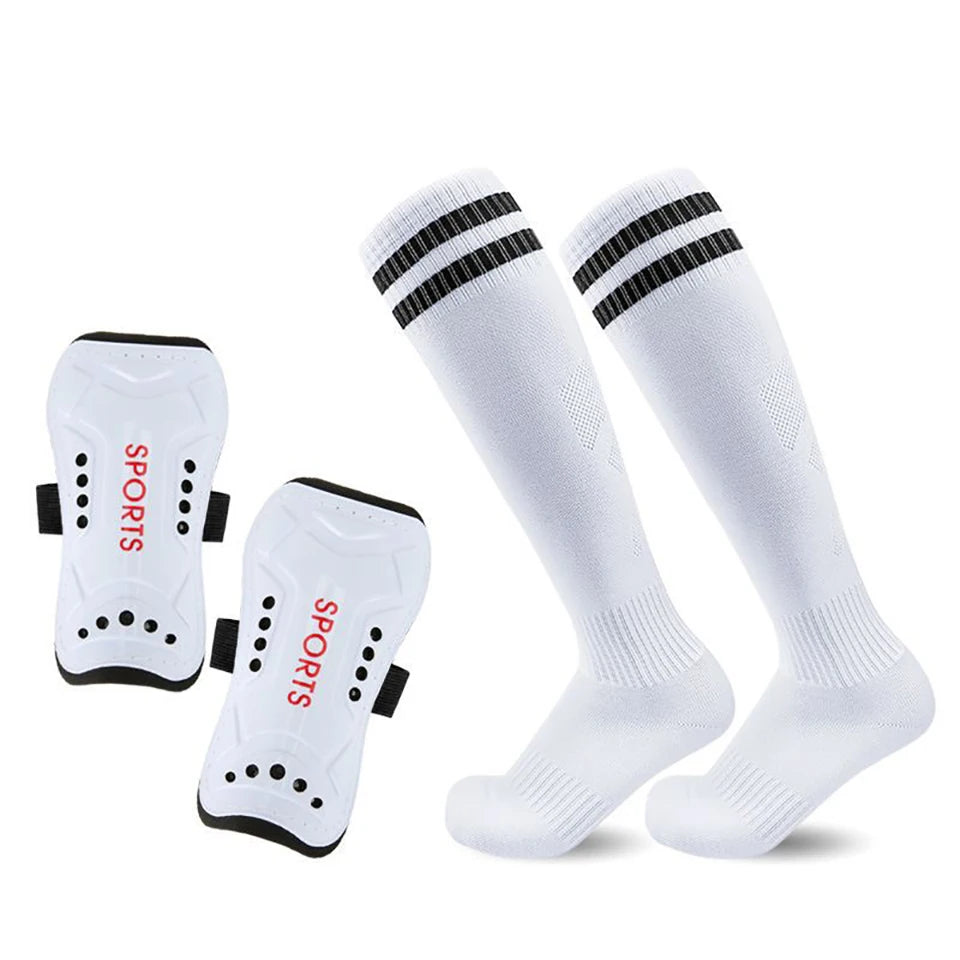 1Pair Soccer Shin Guards Socks Set Football Over Knee Length Socks - GilloServ