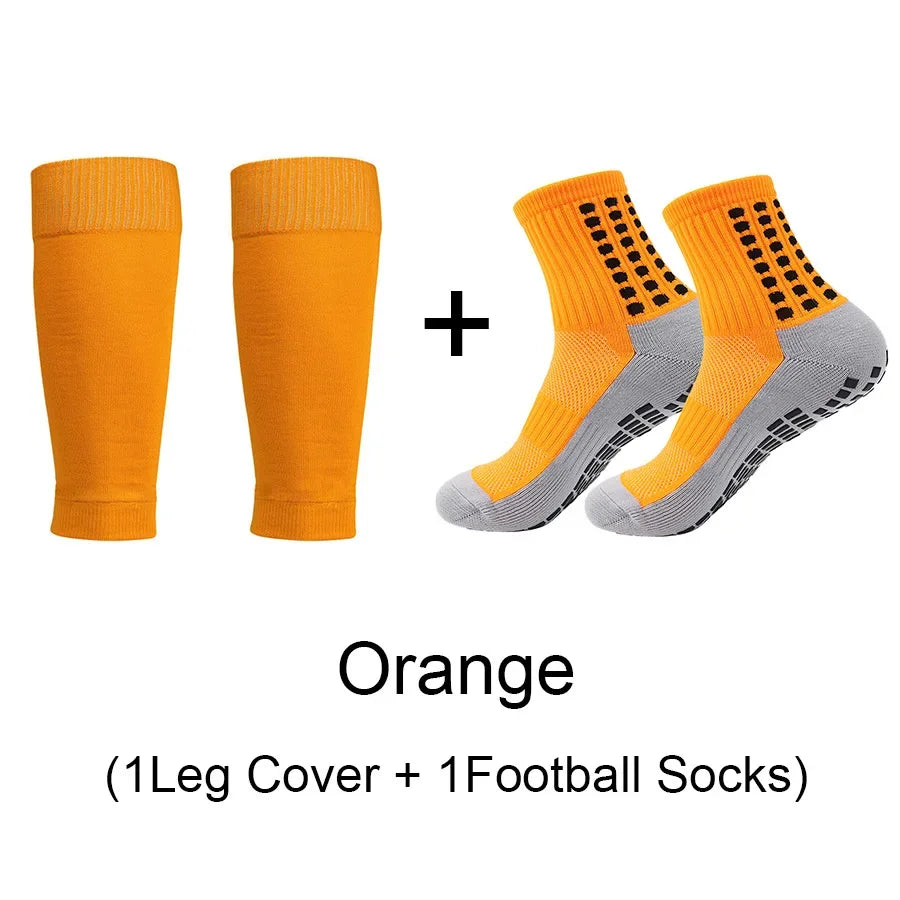 2 Pairs Set Men Grip Soccer Socks and Knee Pads Calf Sleeves Adult - GilloServ