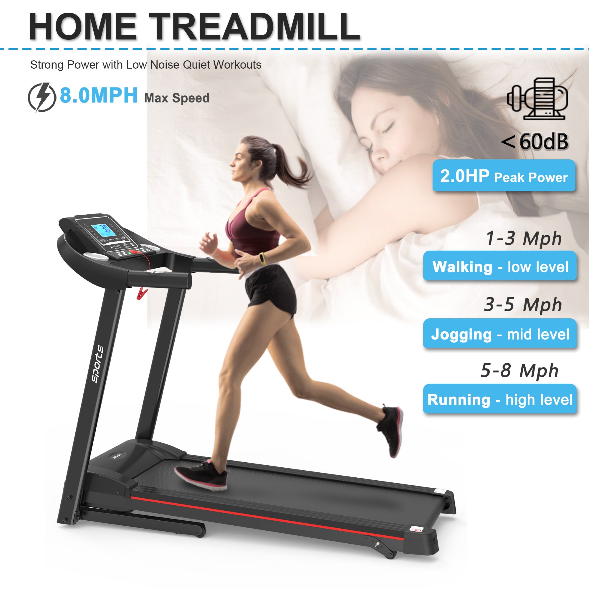 Fitshow App Home Foldable Treadmill With Incline, Folding Treadmill For Home Workout, Electric Walking Running Treadmill Machine 5 LCD Screen 250 LB Capacity Bluetooth Music - GilloServ