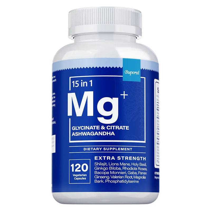 Magnesium + Ashwagandha Supplement - with Magnesium Citrate, Reduce Stress,Promote Adrenal Health, for Sleep,Heart & Bone Health - GilloServ