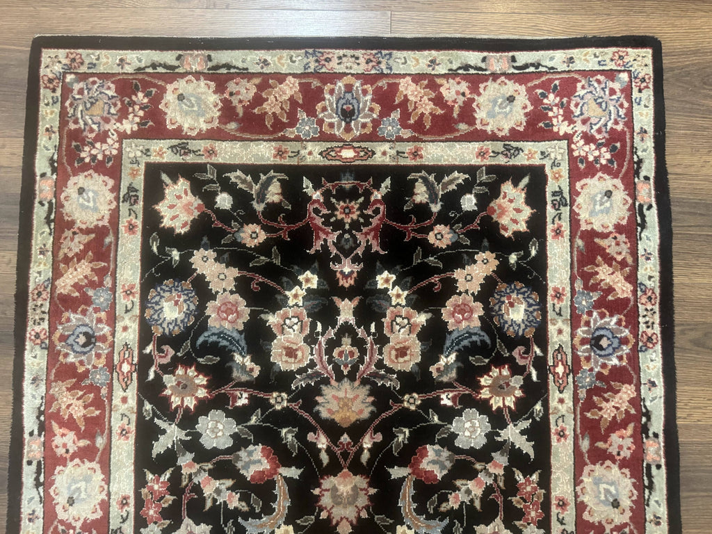 Black Sino Persian Rug 3x5, Wool with Silk Highlights, Floral, Fine 170 KPSI-2