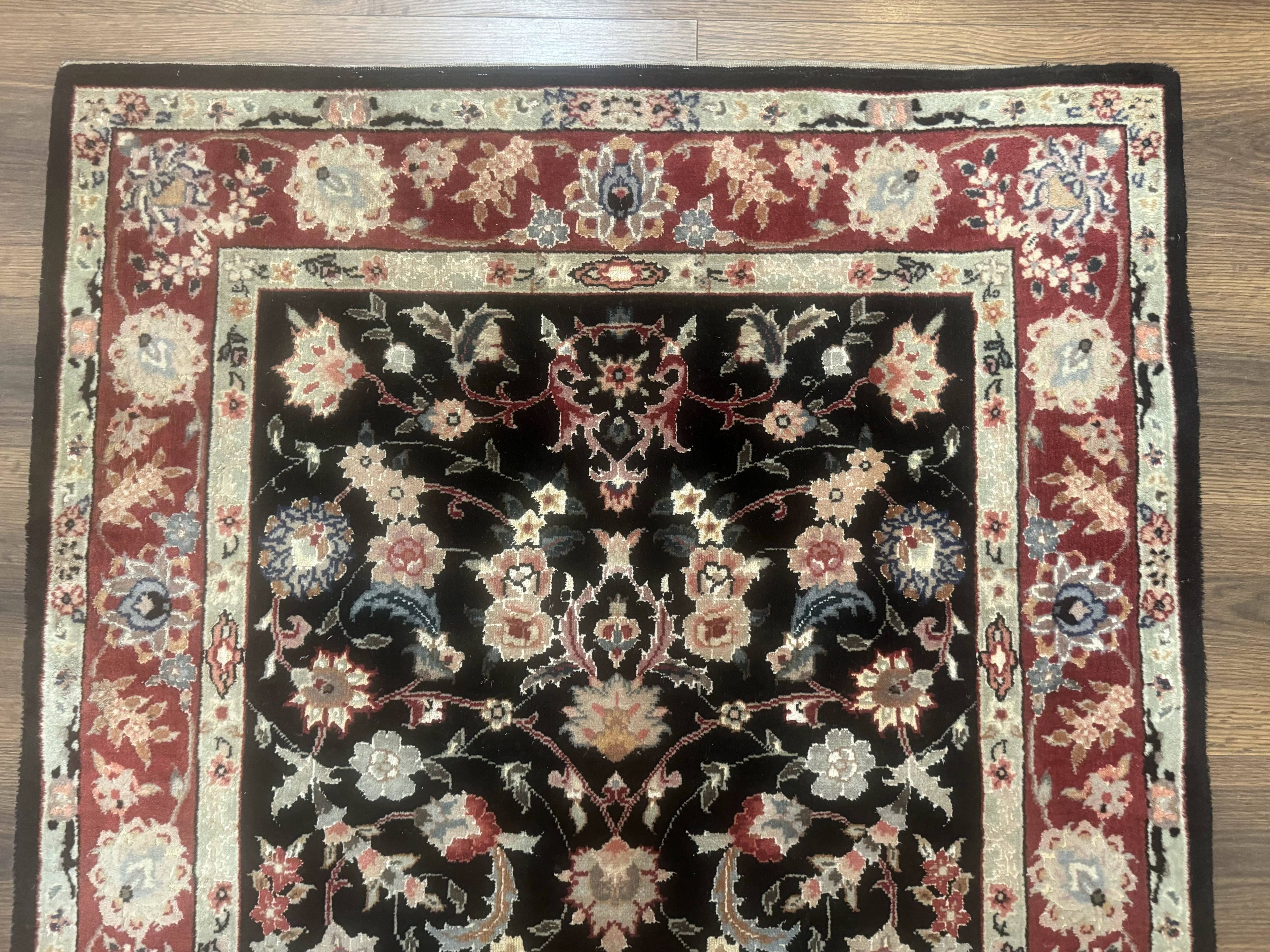 Black Sino Persian Rug 3x5, Wool with Silk Highlights, Floral, Fine 170 KPSI-2