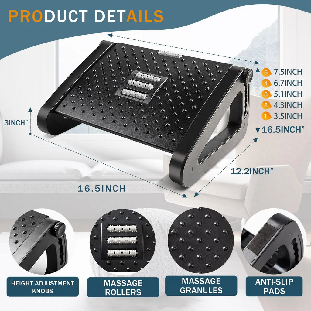 Under Desk Footrest Ergonomic with Massage Rollers Desk - GilloServ