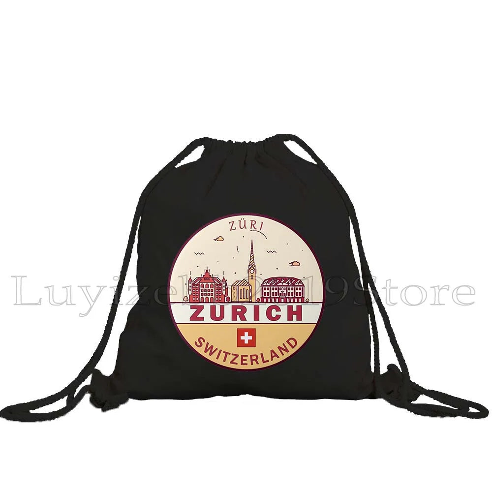 Zurich Switzerland Map Flag Swiss Girl Drawstring Bag - GilloServ