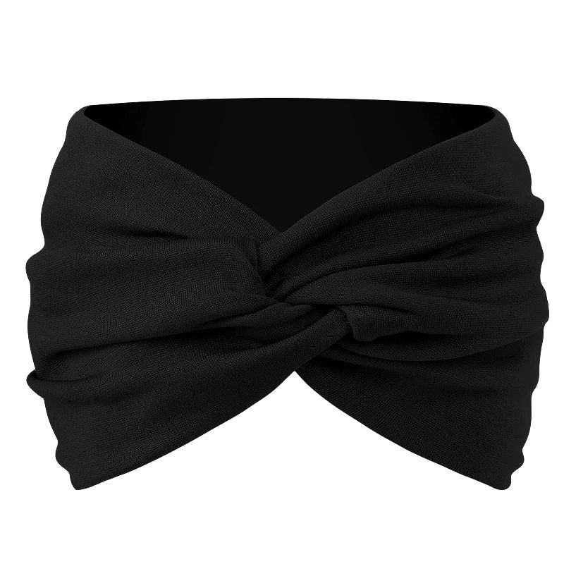 Women Solid Color Super Wide Headband Twisted Criss Cross Elastic Hairband Yoga Running Sports Non Slip Sweat Hair Accessories - GilloServ