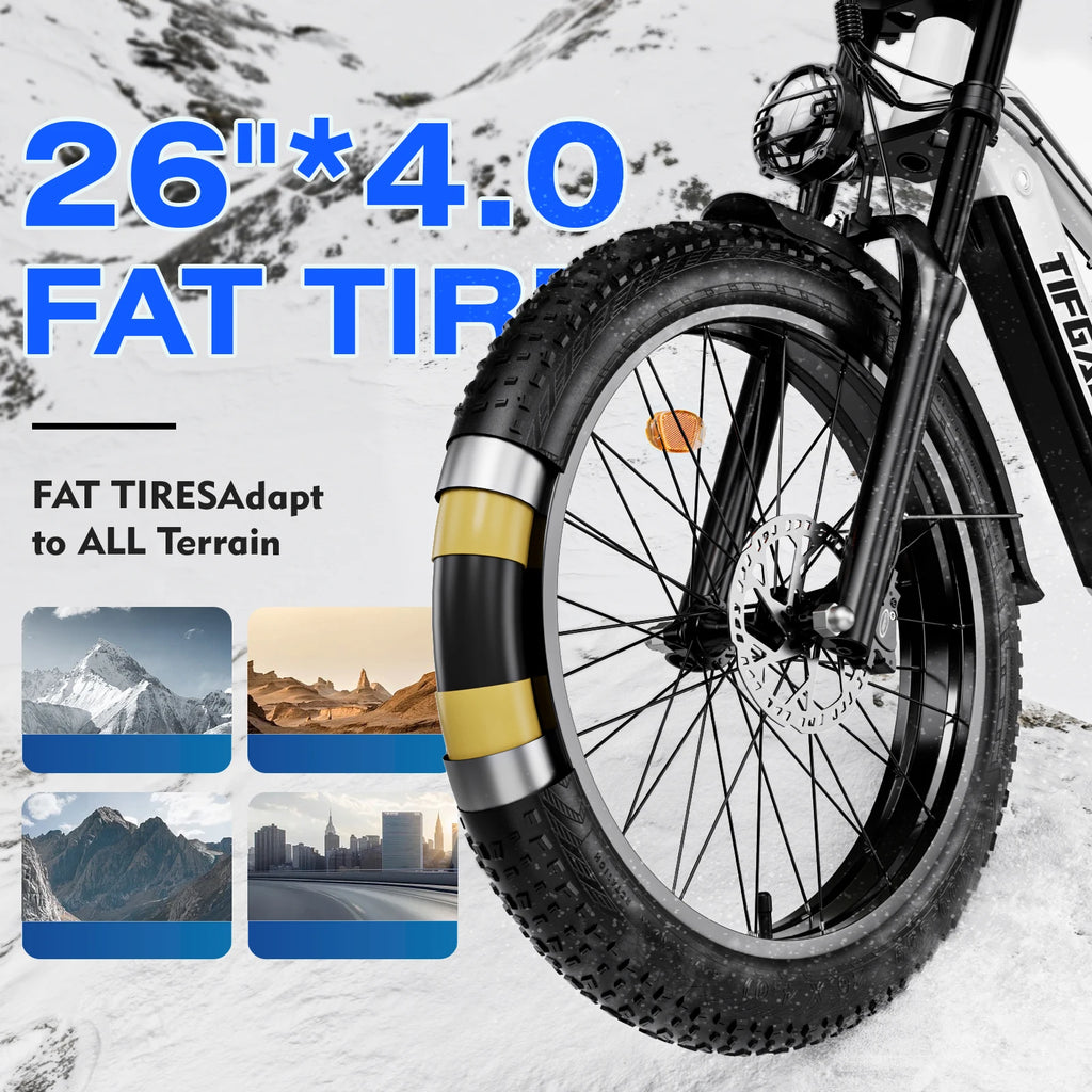 NEW RIDE Electric Bicycle Motor 750w Battery/ 52V//19AH/// Hydraulic Brake// Electric Bike26 inch Fat Tire - GilloServ