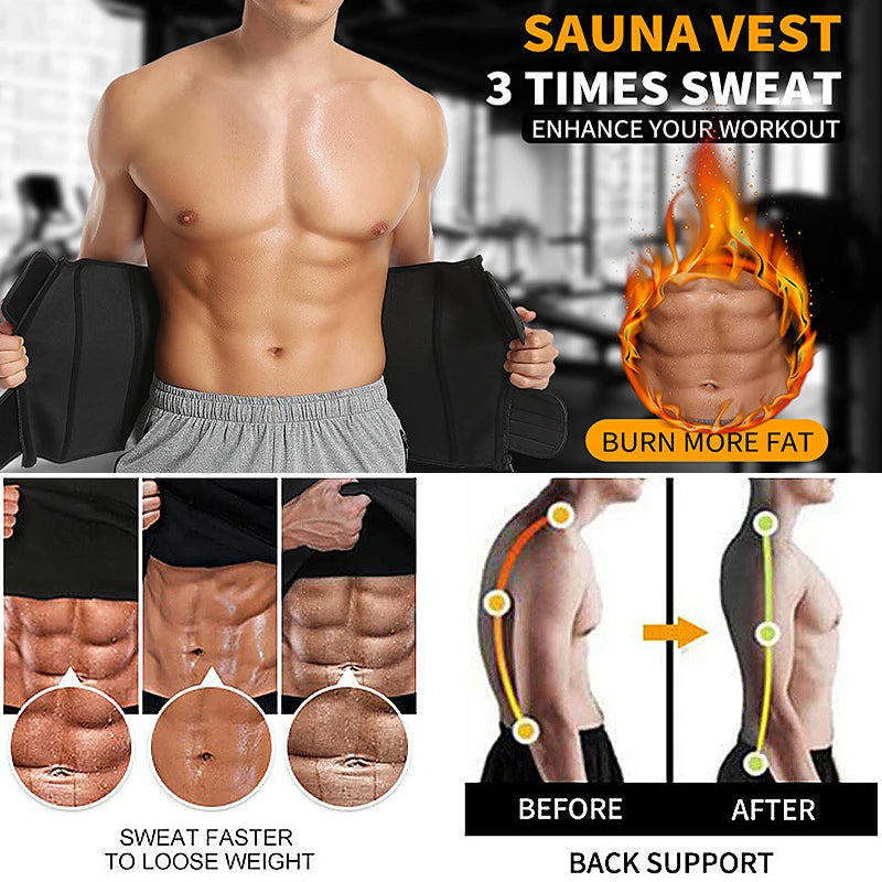 Mens Waist Trainer Corsets Fitness Trimmer Belt// Slimming Body Shaper Weight Loss Sauna Sweat Girdle Workout Fat Burner Fajas - GilloServ