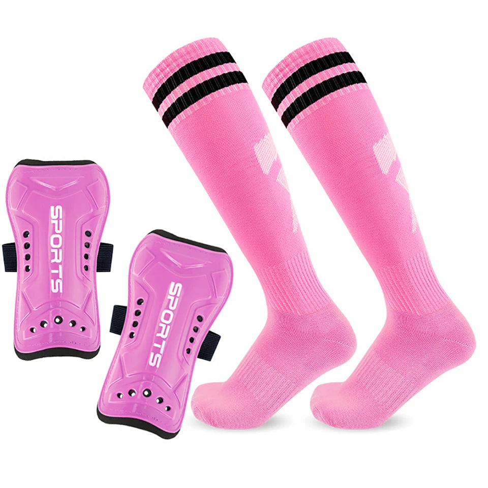 1Pair Soccer Shin Guards Socks Set Football Over Knee Length Socks - GilloServ