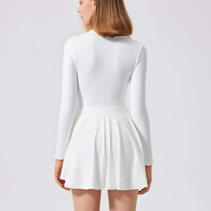 Women Tennis Dress Summer Solid Color 2 In 1 Gym Yoga Dress Breathable - GilloServ