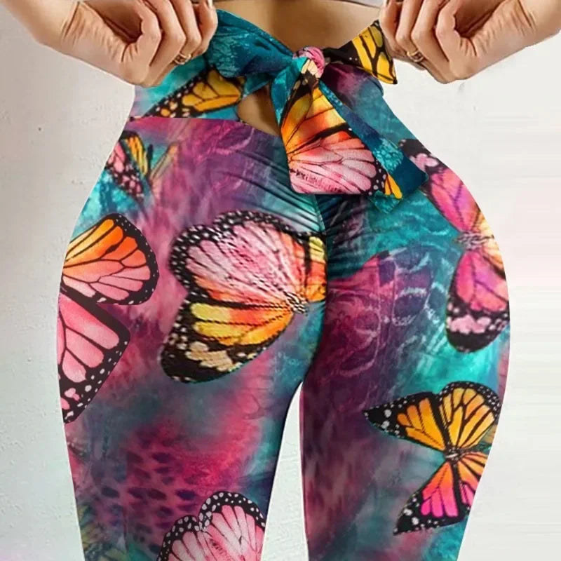 High Waist Sexy Butterfly Printed Leggings Bowknot Yoga Pants - GilloServ