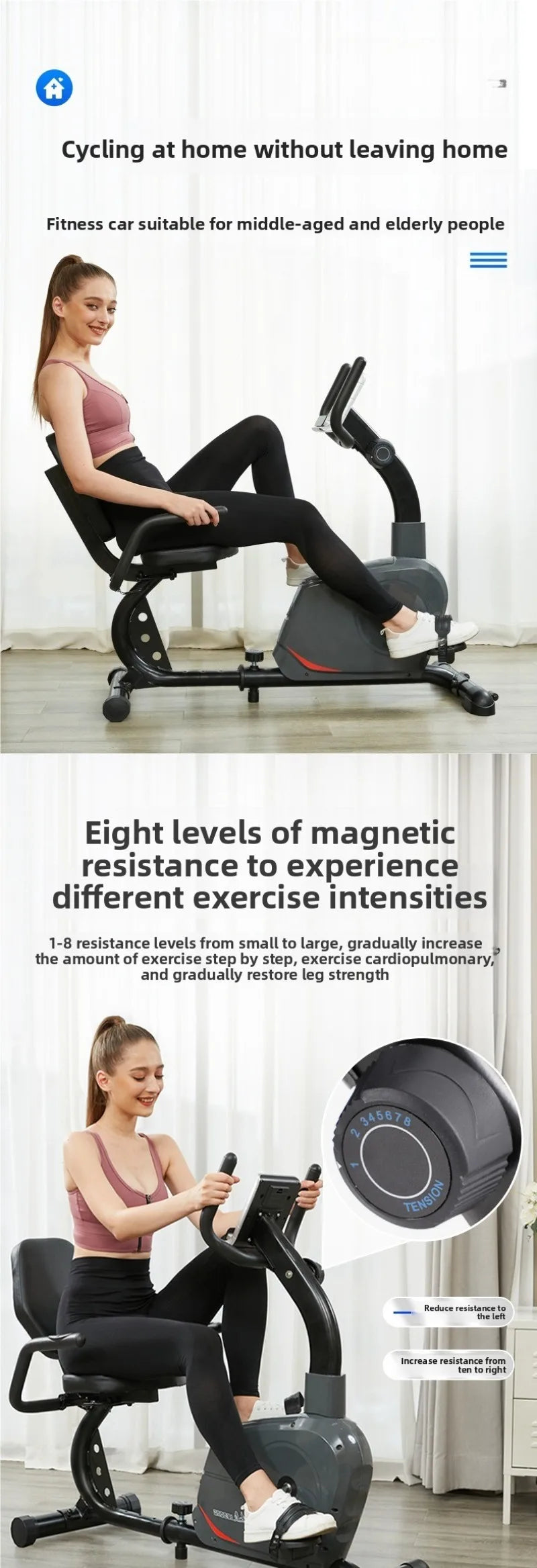 Horizontal exercise bike household spinning bicycle indoor silent elderly upper and lower limbs dual-purpose electric - GilloServ