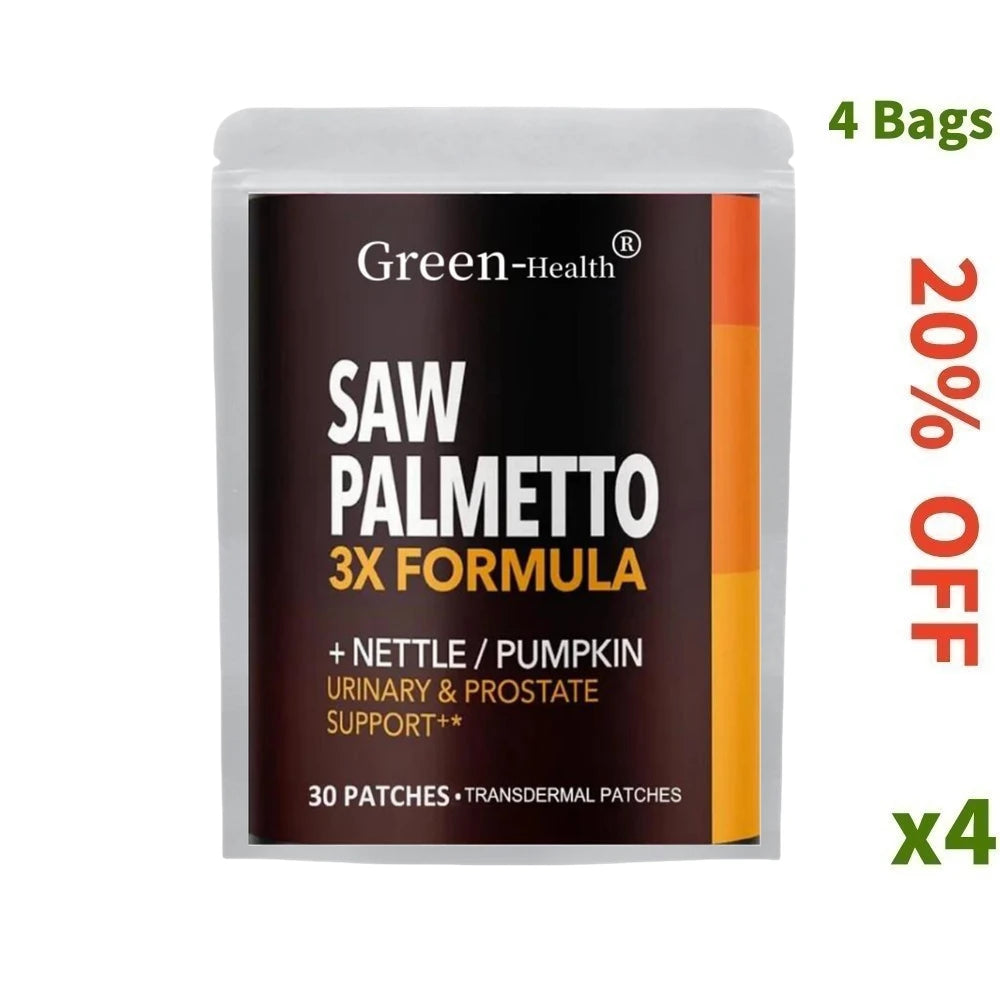 Saw PalmettoTransdermal Patches Stinging Nettle Pumpkin Seed Extract Urinary Health Prostate Support for Men's Health 30 Patches - GilloServ