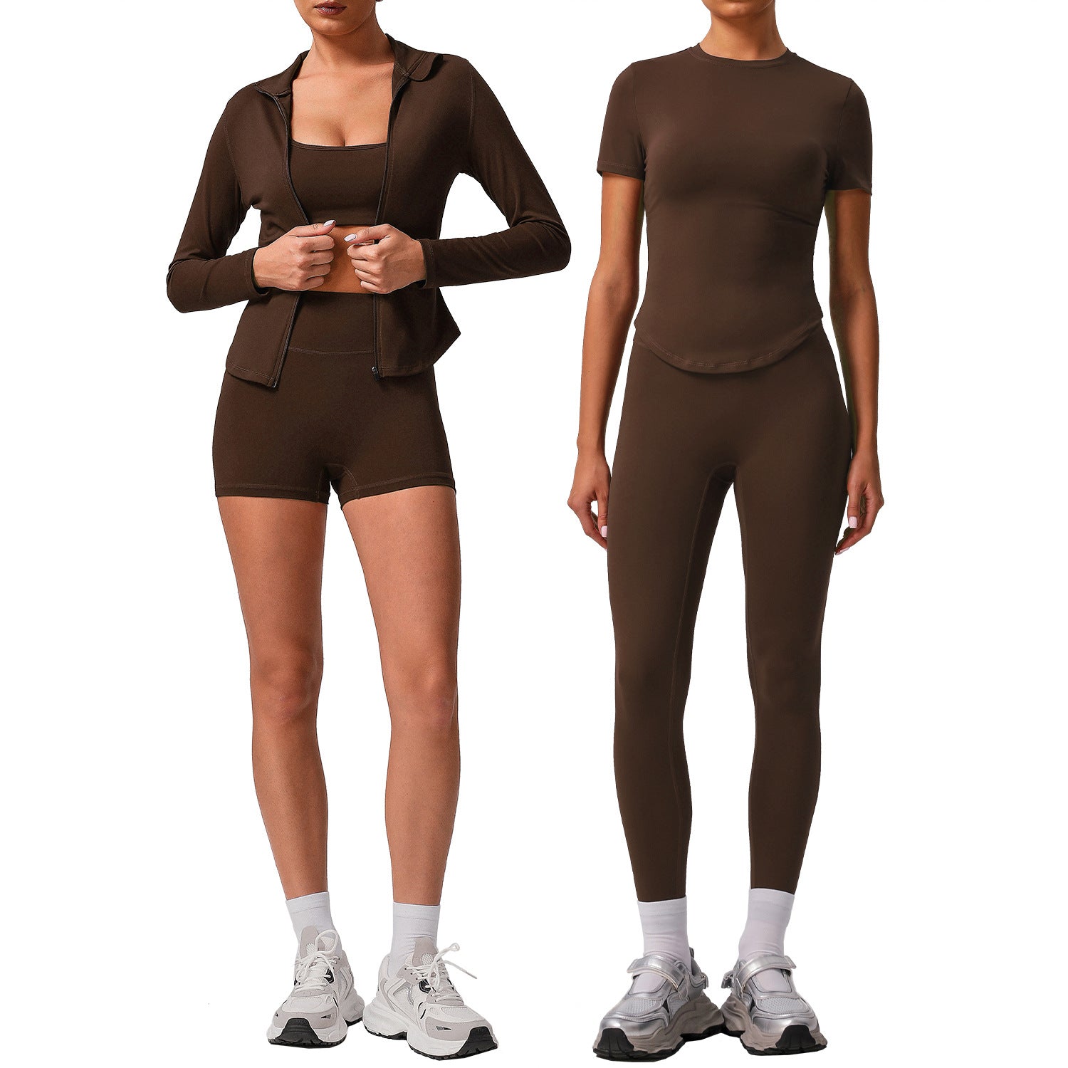 Solid color tight yoga suit quick drying fitness suit outdoor