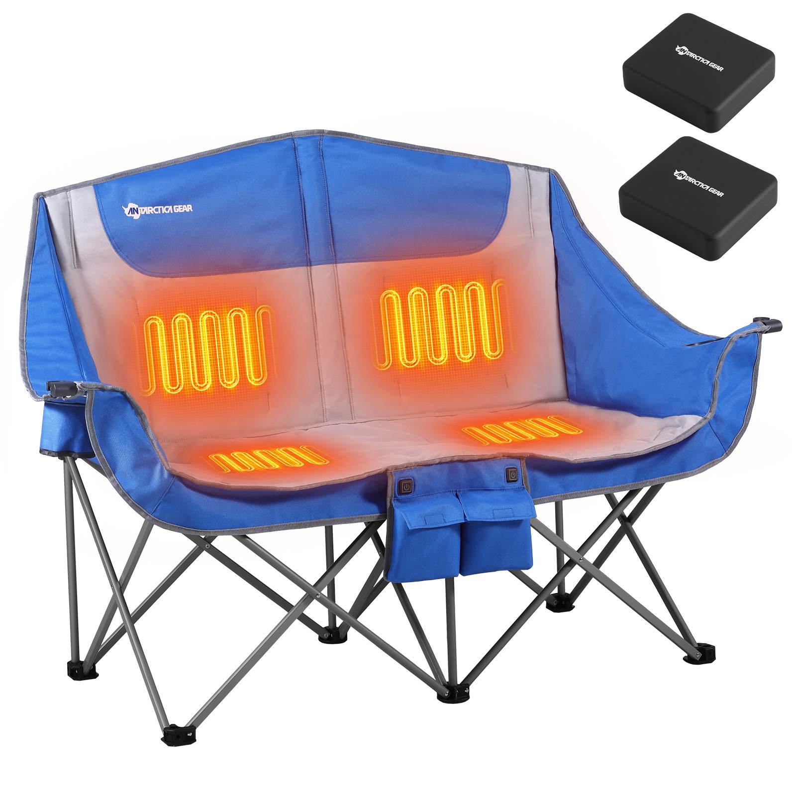 Heated Double Camping Chair, 2-Person Folding Chair Heated Portable Loveseat Chair - GilloServ