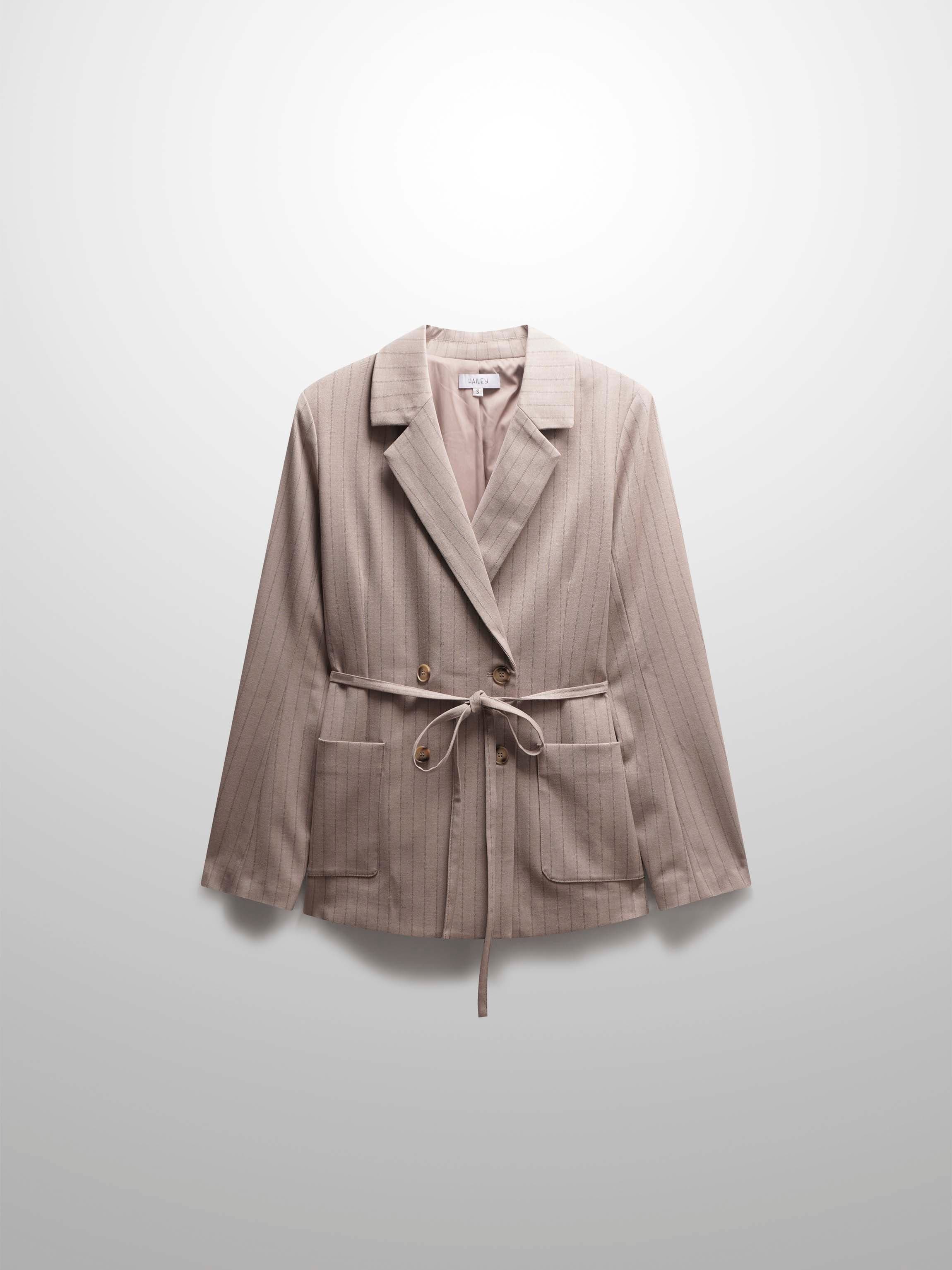 Double Breasted Pinstripe Jacket-Brown