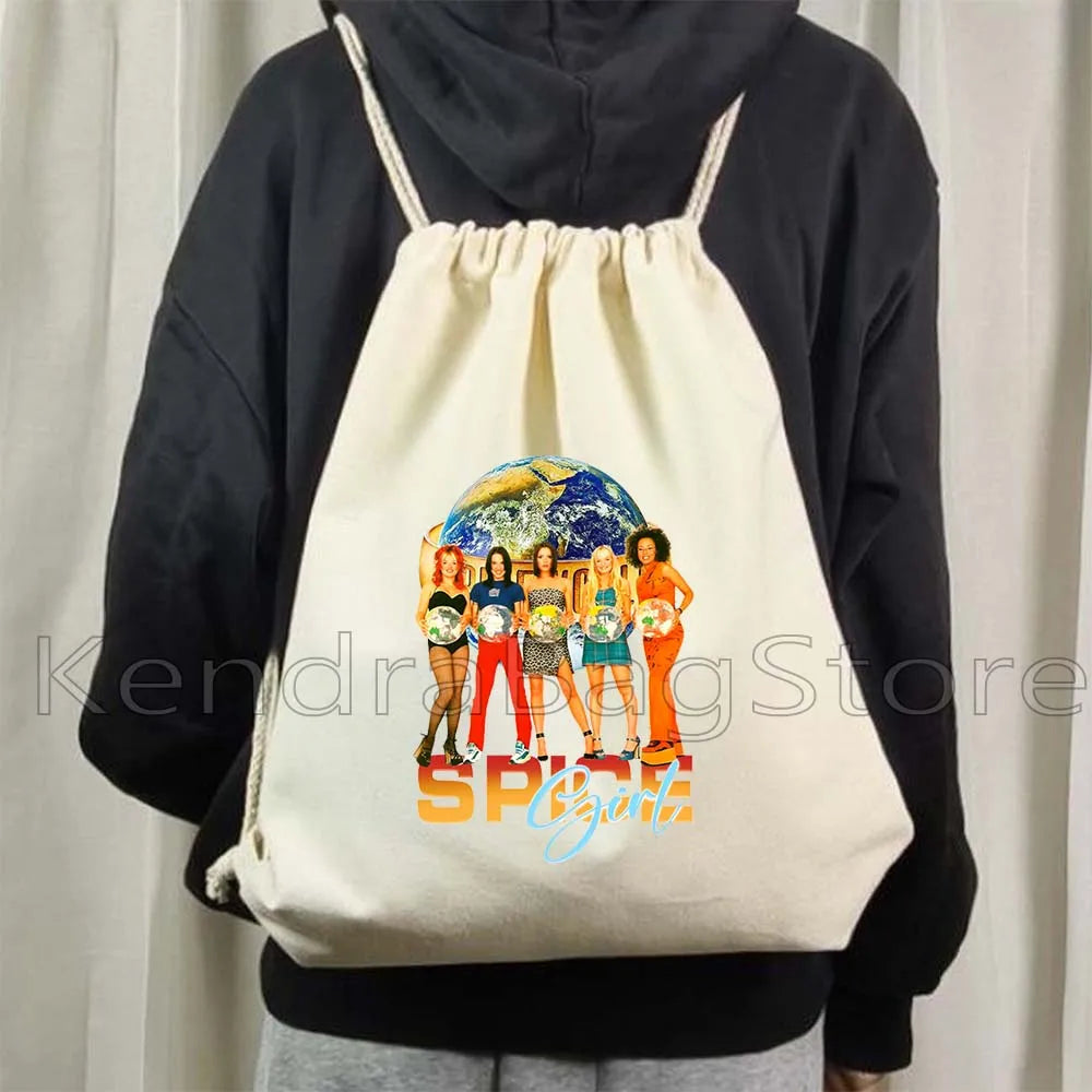 Fashion Spice Girls Print Canvas Drawstring Bags Soccer Backpack Gym - GilloServ