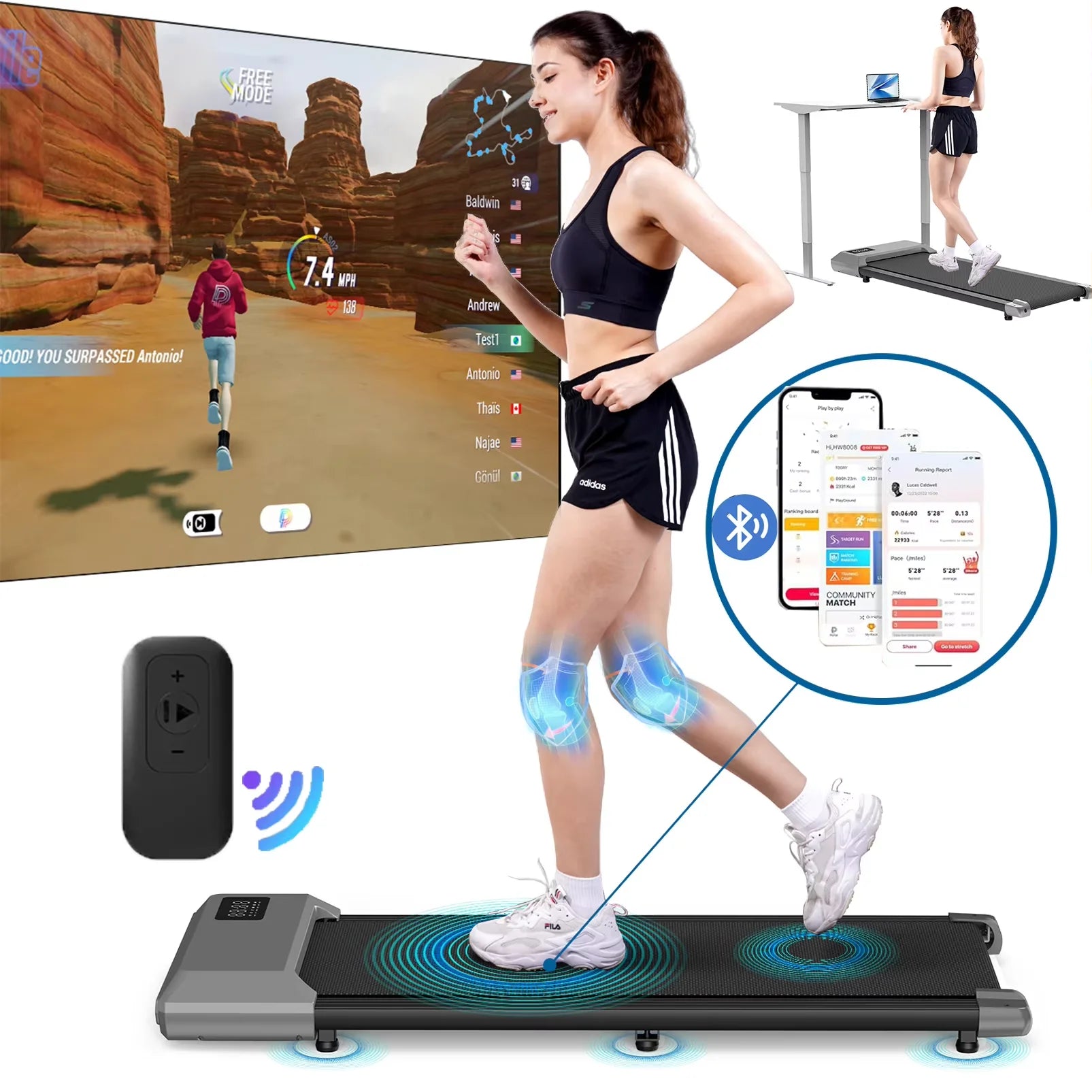 2 in 1 Walking Pad Mini Treadmill Portable for Home & Office /LCD Screen Max 250lbs/ Quiet Treadmills - GilloServ