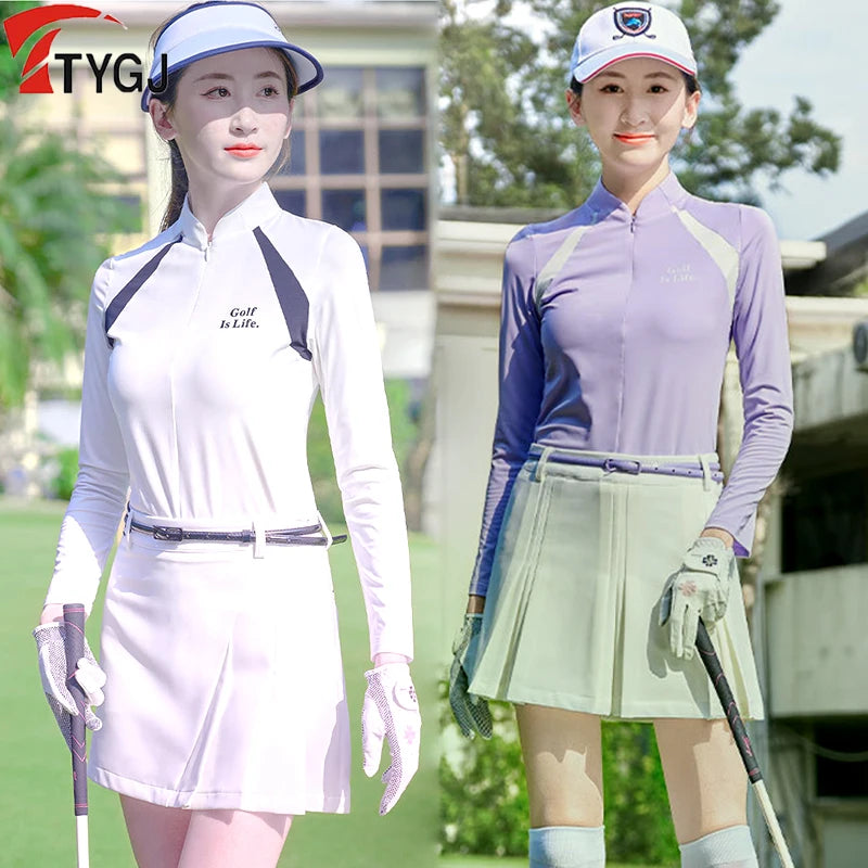 Golf Women Clothing Long Sleeved Slim Shirts Zipper Collar Quick-dry Golf Tops - GilloServ