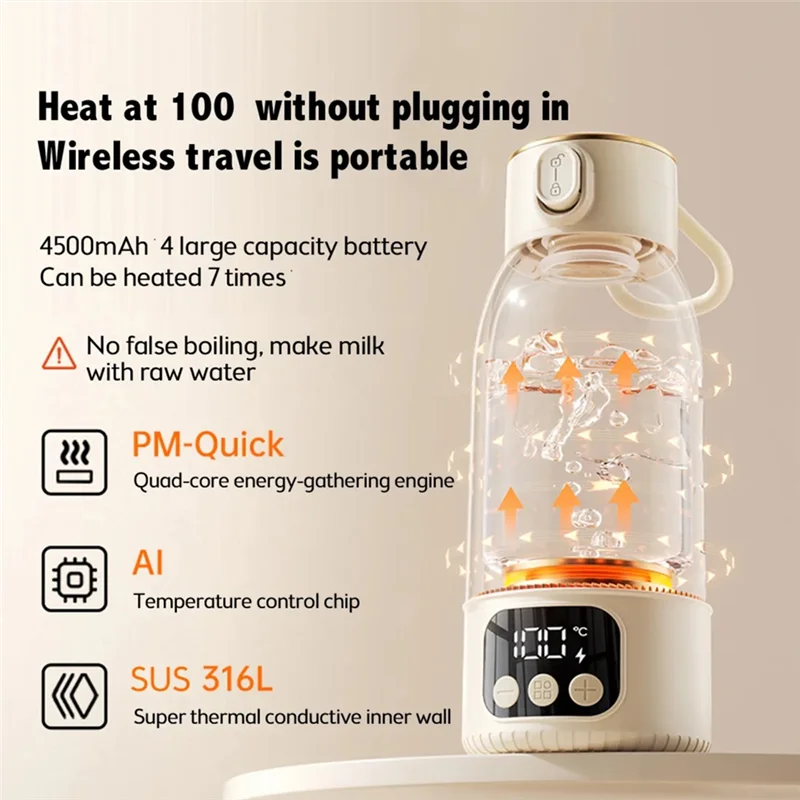 Wireless Boiling Water 35-100℃ Baby Milk Warmer Portable Bottle