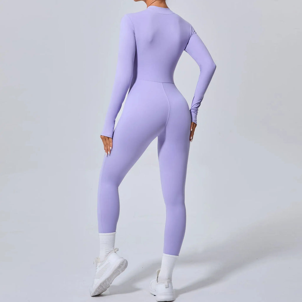 Seamless Yoga Jumpsuits Sports Fitness Hip-lifting Skinny Long-sleeved Zipper Winter Workout Gym Leggings Sportswear for Women - GilloServ