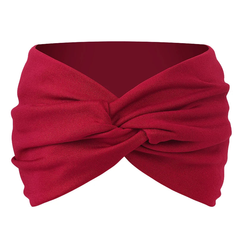 Women Solid Color Super Wide Headband Twisted Criss Cross Elastic Hairband Yoga Running Sports Non Slip Sweat Hair Accessories - GilloServ