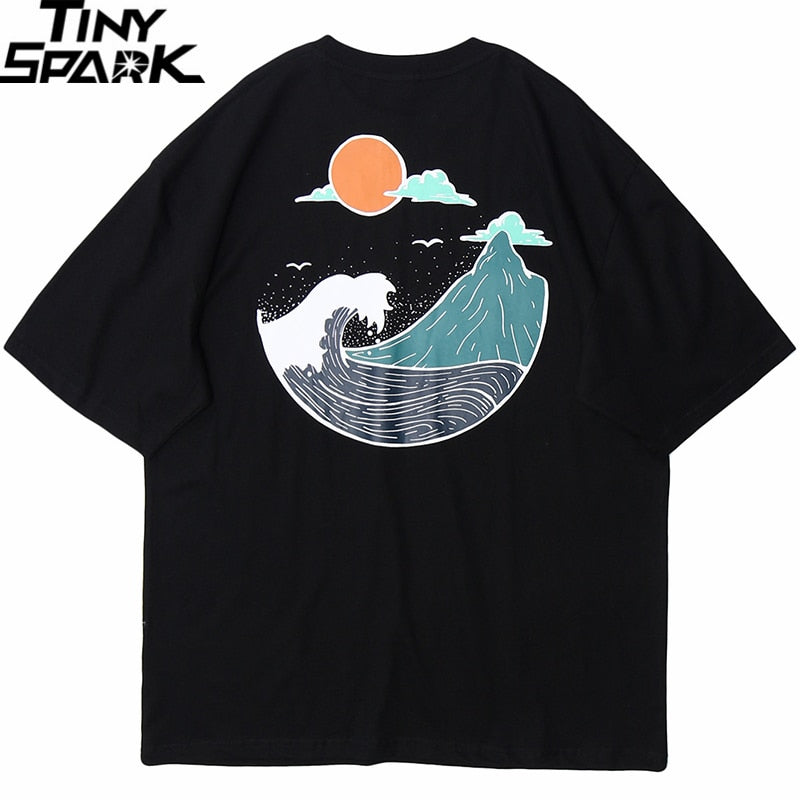 Great Wave T-Shirts Hip Hop Mens Streetwear