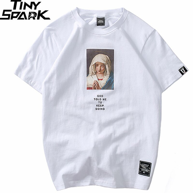 Summer Men's T-Shirts Virgin Mary Printed Casual Short