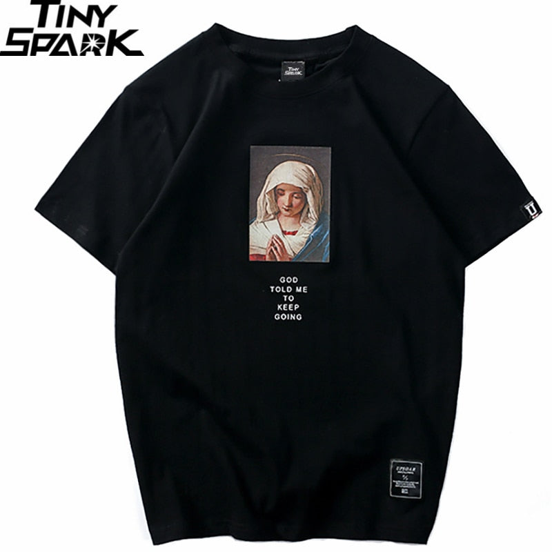 Summer Men's T-Shirts Virgin Mary Printed Casual Short