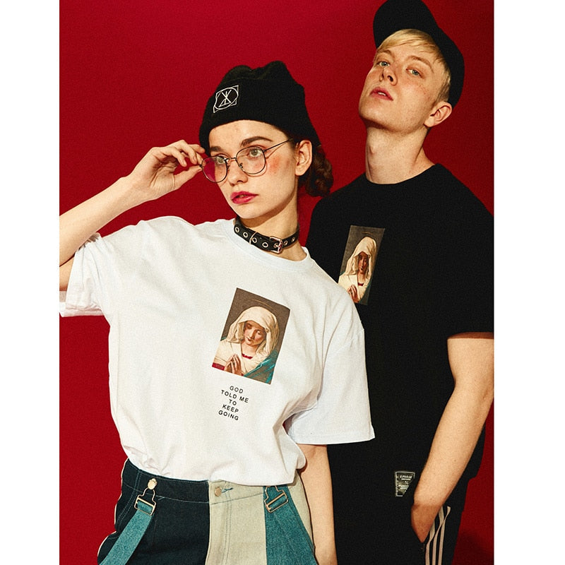 Summer Men's T-Shirts Virgin Mary Printed Casual Short