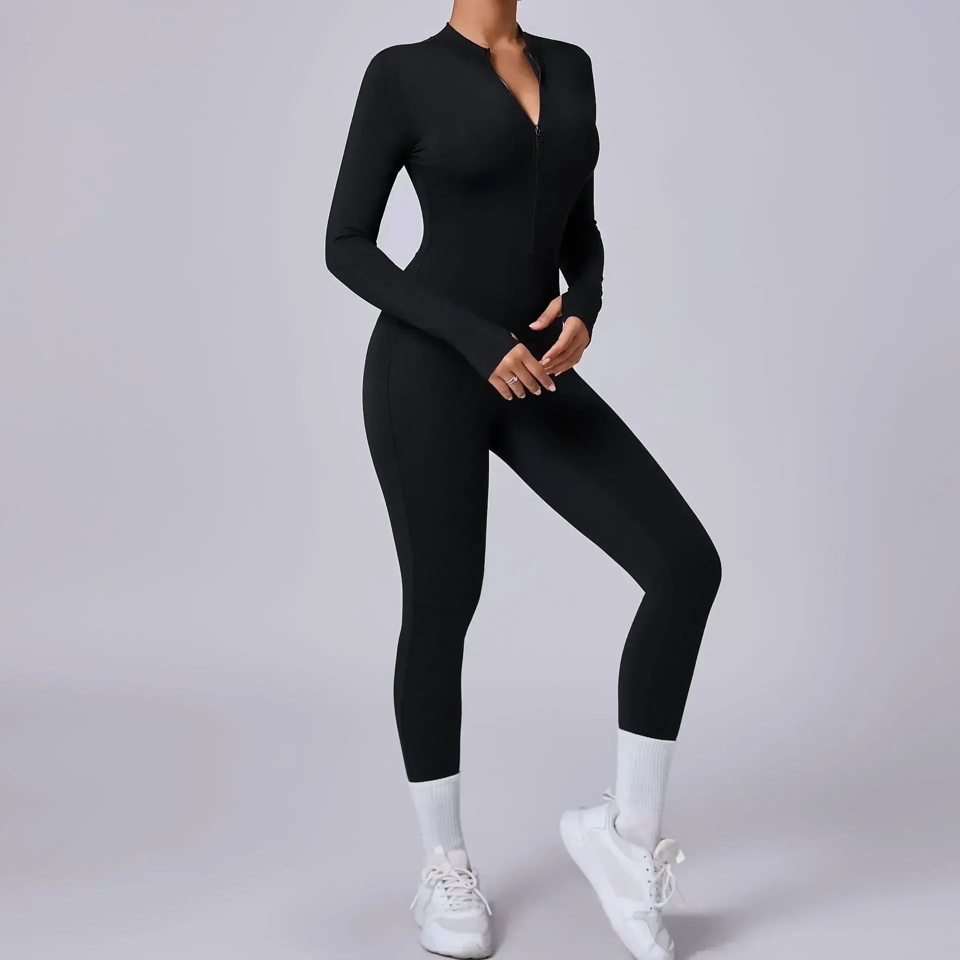 Seamless Yoga Jumpsuits Sports Fitness Hip-lifting Skinny Long-sleeved Zipper Winter Workout Gym Leggings Sportswear for Women - GilloServ