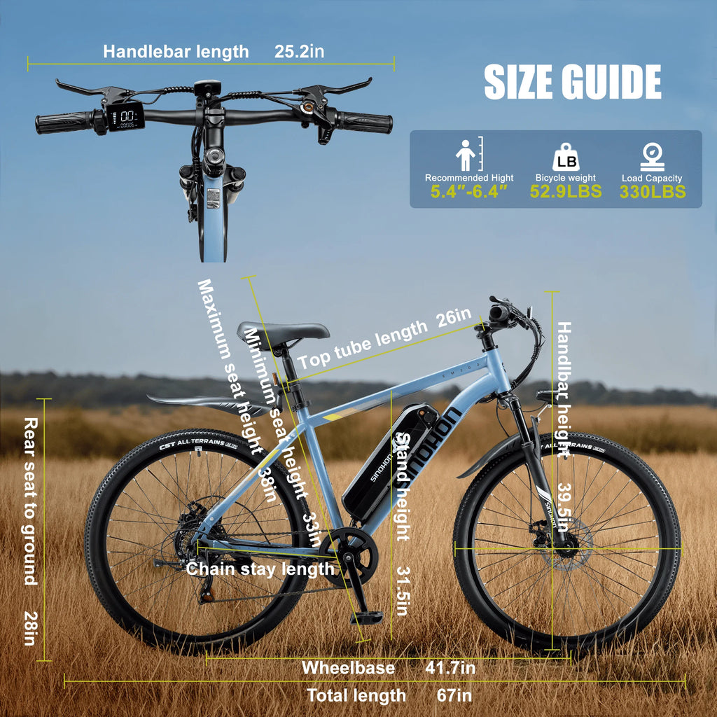 Mountain E- Bike Adults 500W Peak Motor 26'' Tires Front Suspension Electric Bicycle - GilloServ