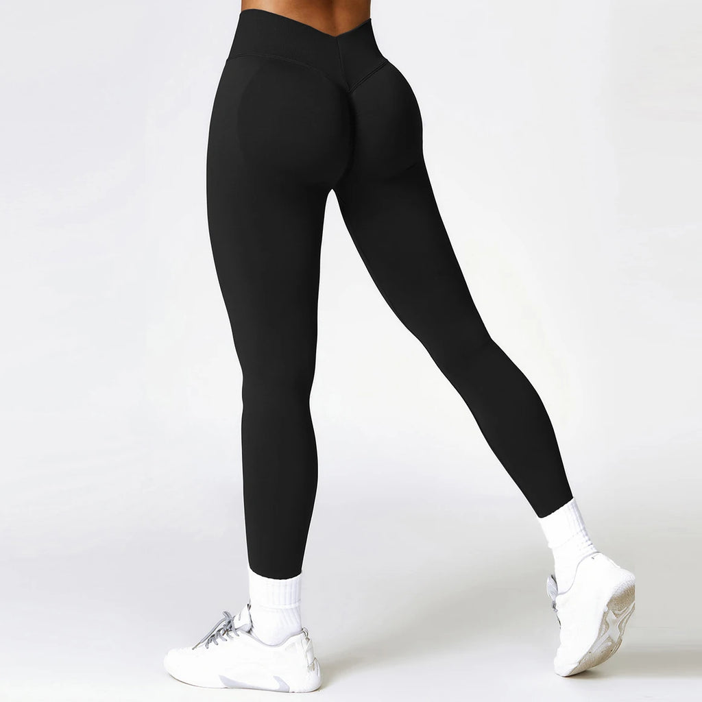 Women's V Back Sports Leggings Athletic Fitness Gym Yoga Pants Tights Scrunch Control Running Exercise Workout Leggins - GilloServ