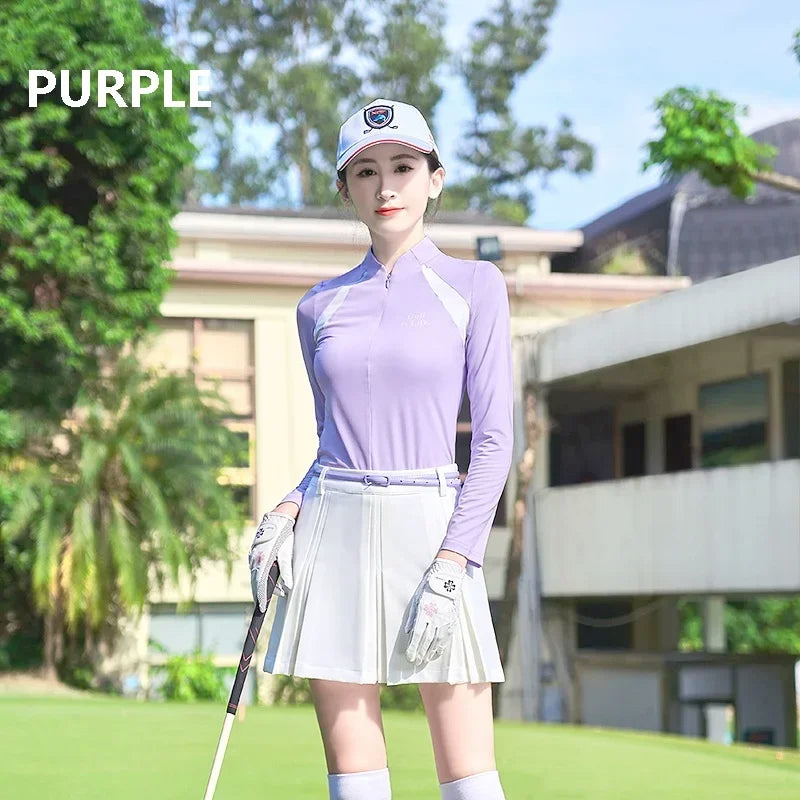 Golf Women Clothing Long Sleeved Slim Shirts Zipper Collar Quick-dry Golf Tops - GilloServ