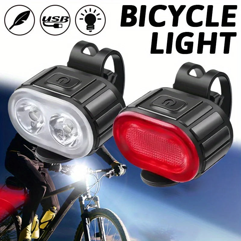Front Rear Bike Lights Rechargeable Bicycle Cycling USB Flashlight - GilloServ