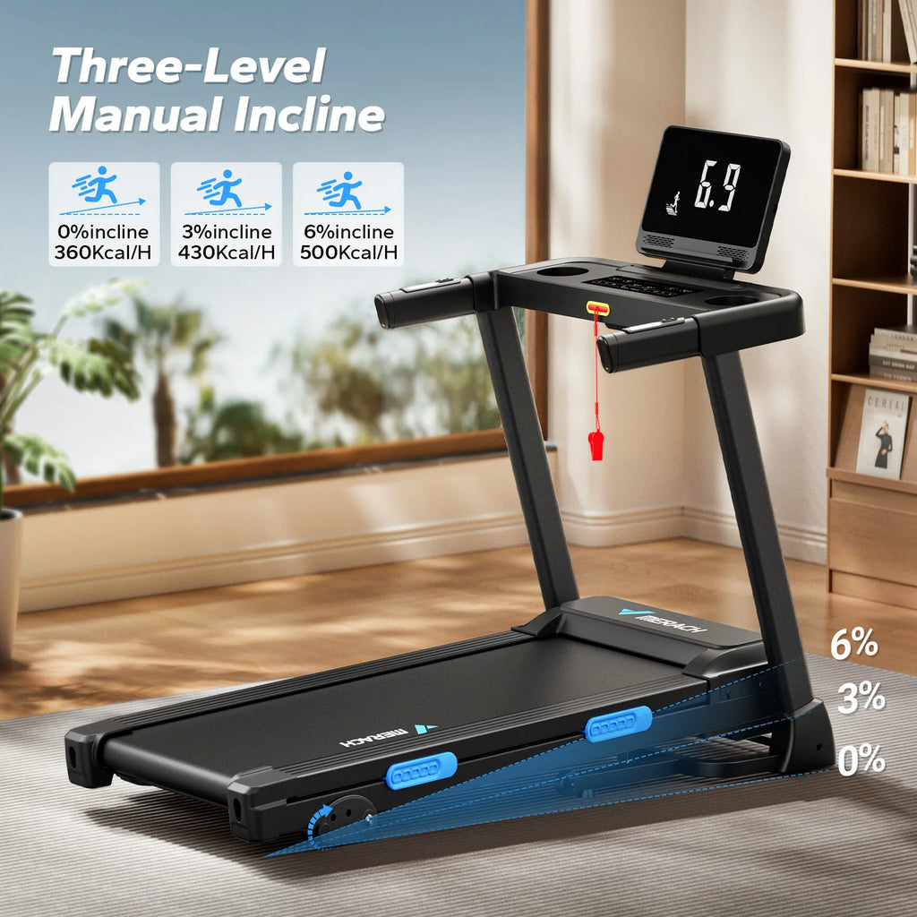 MERACH Foldable Treadmill T12 Incline Quiet Treadmills Double Deck Technology 4 Silicone Shock Cushion Heart Rate Monitoring - GilloServ