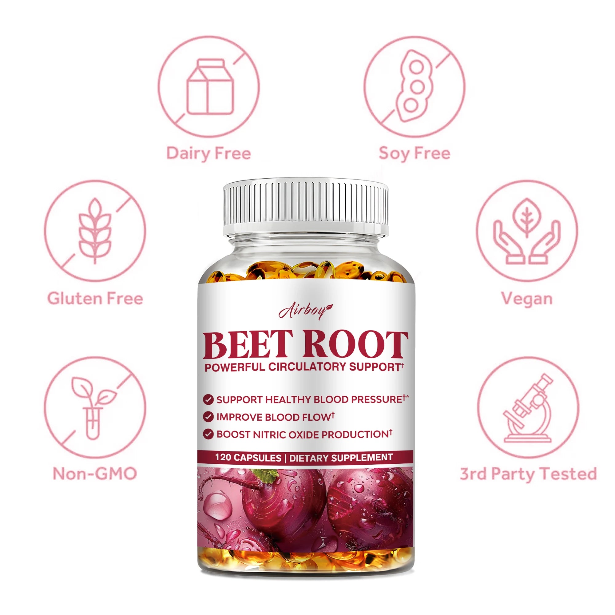 Beetroot - Maintain Healthy Blood Pressure, Improve Blood Circulation, Support Heart and Cardiovascular Health - 120 Capsules - GilloServ