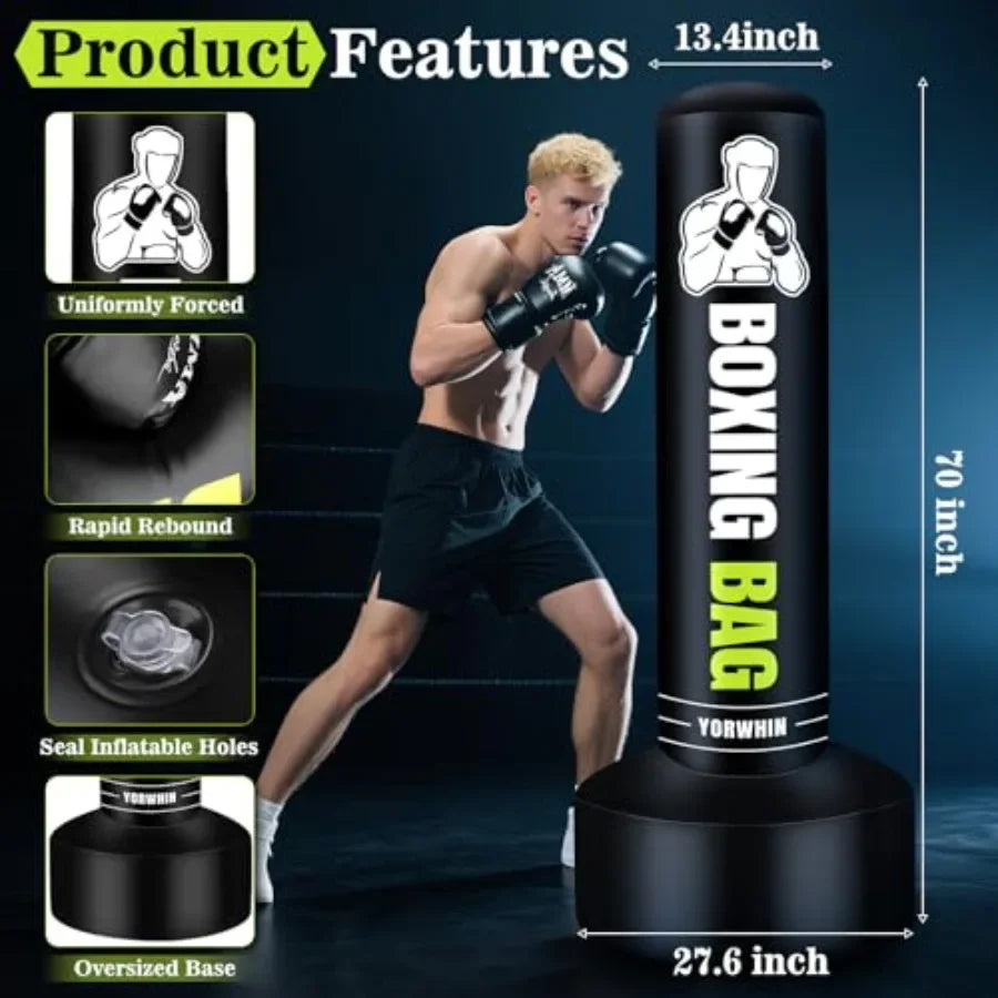 Freestanding Punching Bag for Adults Teens// 70'' Heavy Boxing Bag with Stand Includes Gloves Pump and Jump Rope Ideal for Home G - GilloServ