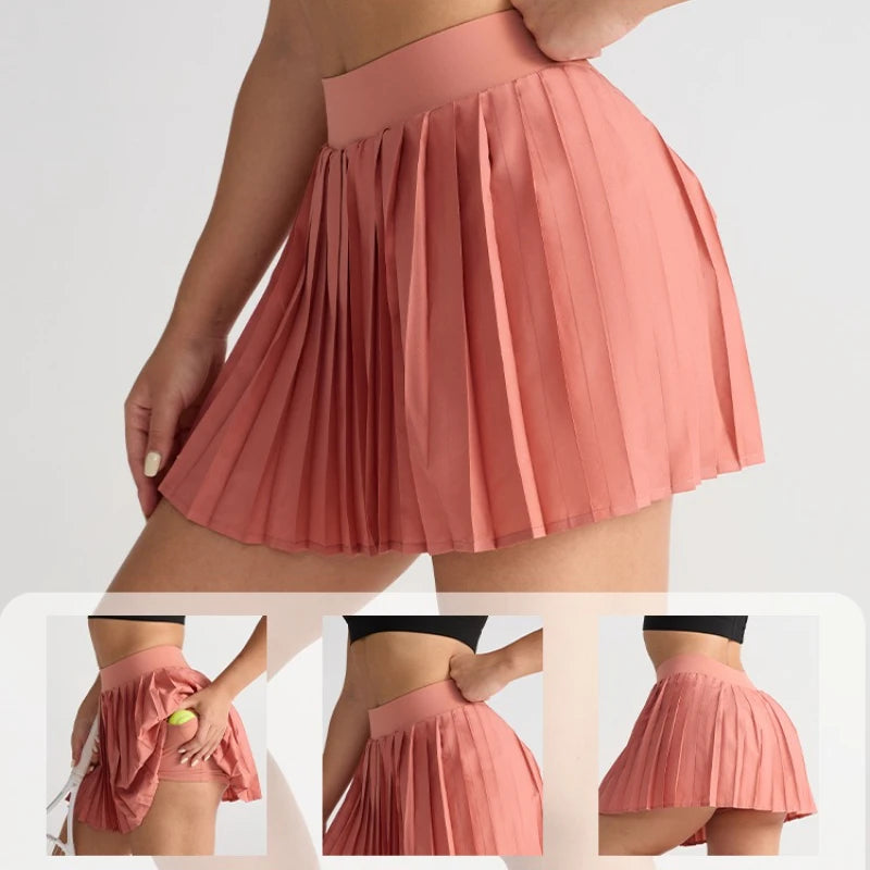 1pcs Women's Pleated Sports Skirts Gym Workout Sports Fitness High Waist Skirts Sexy Pocket Tennis Skirts Golf Running Pantskirt - GilloServ