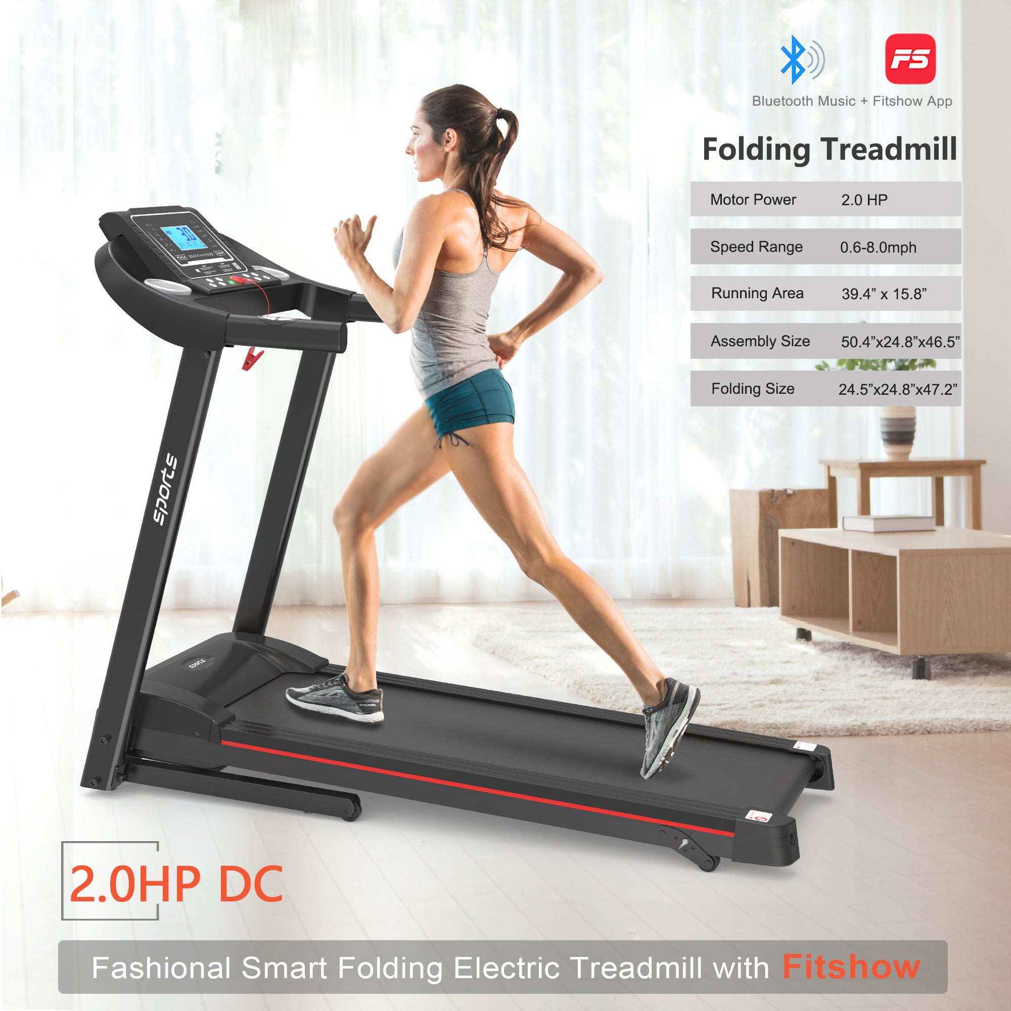 Fitshow App Home Foldable Treadmill With Incline, Folding Treadmill For Home Workout, Electric Walking Running Treadmill Machine 5 LCD Screen 250 LB Capacity Bluetooth Music - GilloServ