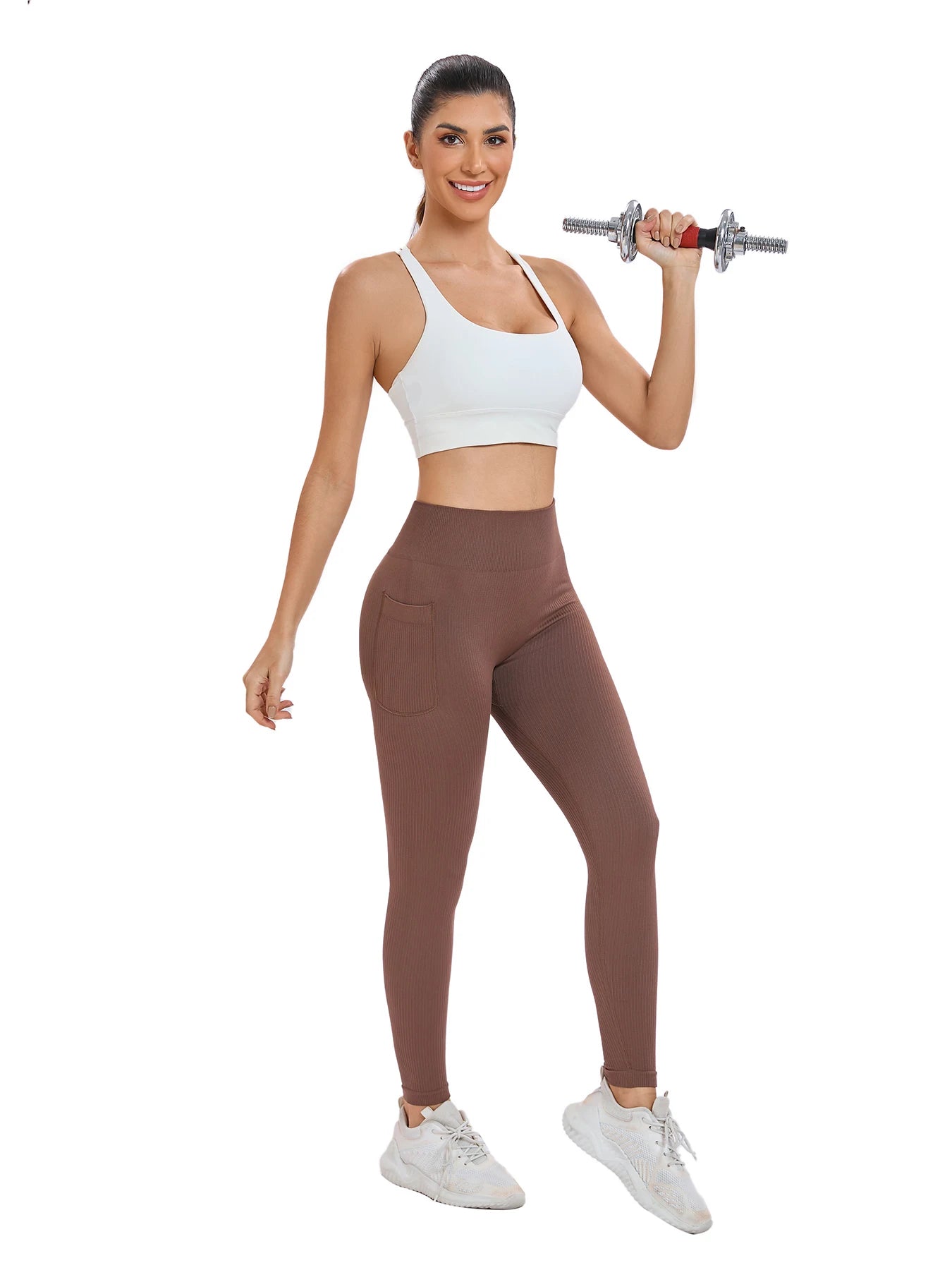 Women's solid color threaded sports leggings Yoga wear with pocket - GilloServ