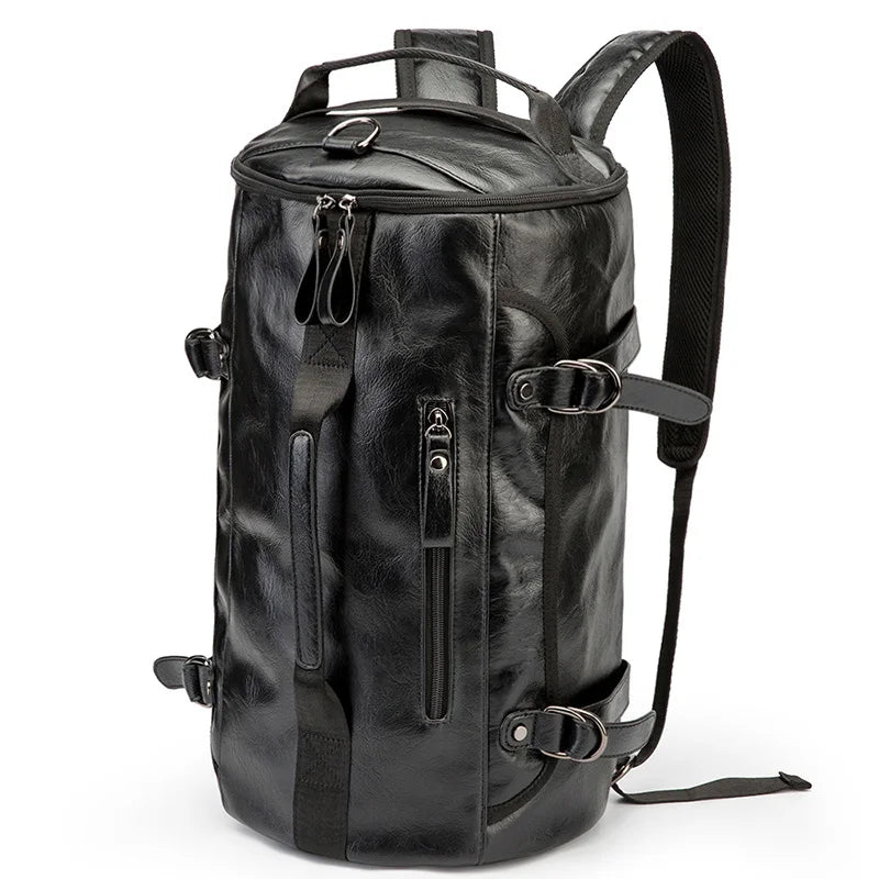 Men Leather Bucket Backpack Multifunctional Travel Bag Large Capacity - GilloServ