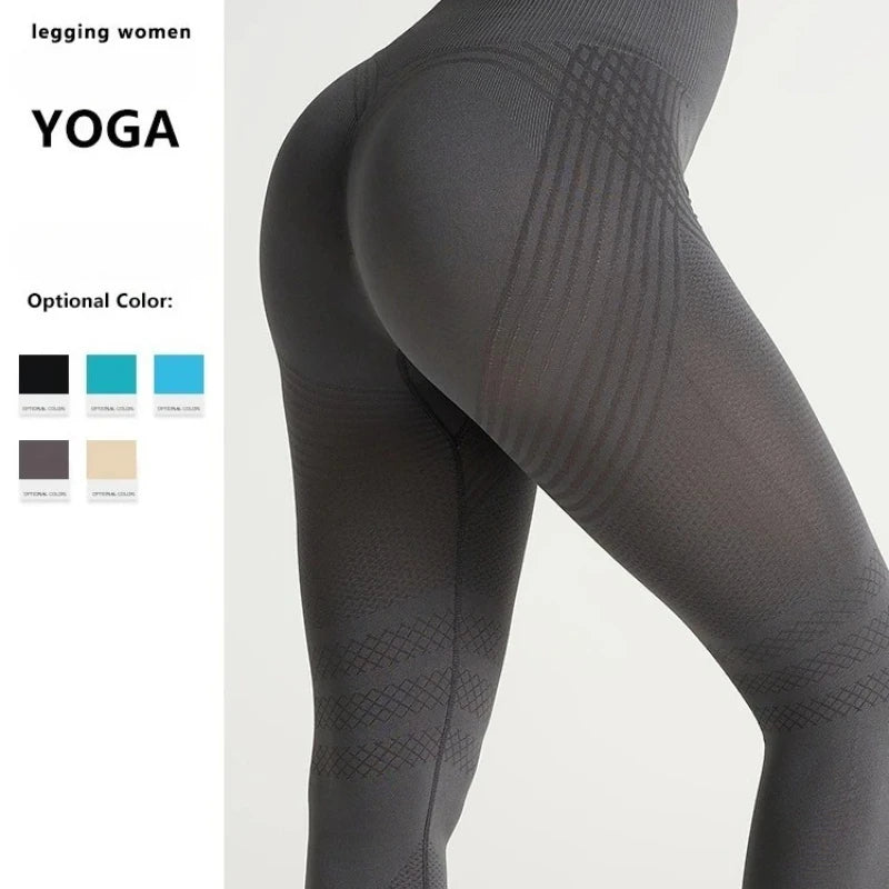 Womens High Waisted Yoga Leggings - Seamless Hip Lift Tummy Control Fitness Pants with Sculpting Lines Activewear - GilloServ